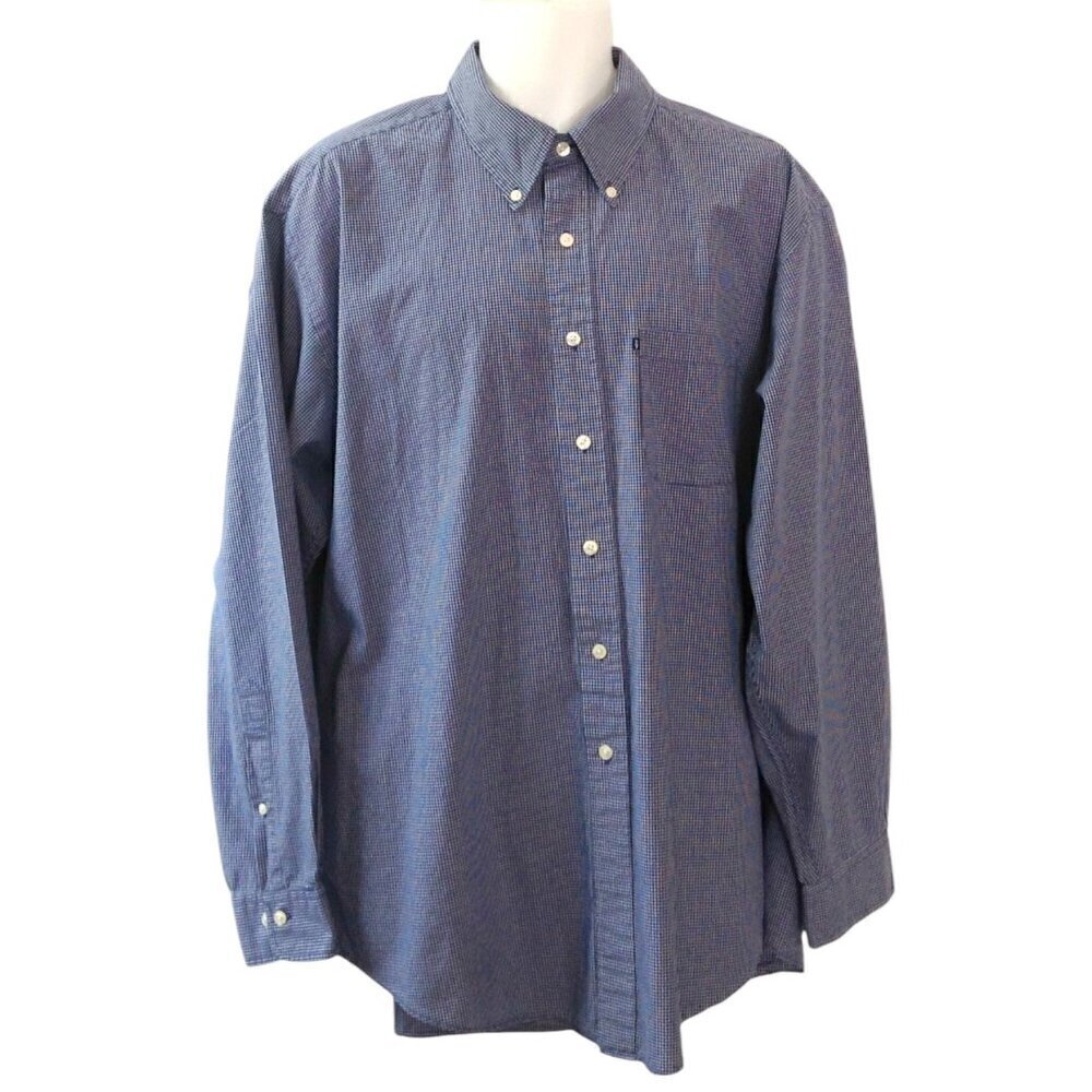 Brooks Brothers Men's Shirt XL Tiny Blue Check Cotton Button Front